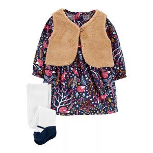 Baby Girl Carter's 3-Piece Dress, Vest & Socks Set Size 9 Months Retail $38